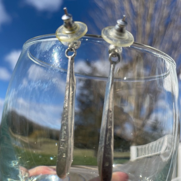 Sterling silver vintage multi-stone long drop earrings, signed "Calvin" - Picture 2 of 4